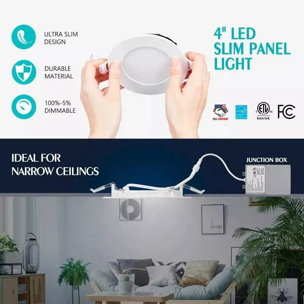 Luminaire encastré LED mince blanc 4'' 9W avec sélecteur de température