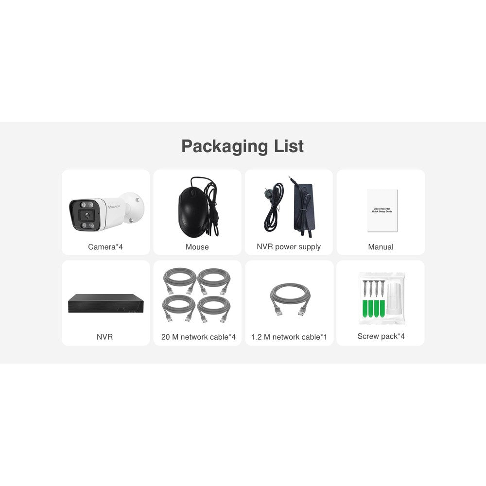 Ensemble de système de surveillance NVR et 4 caméras IR 4 MP avec connexion POE