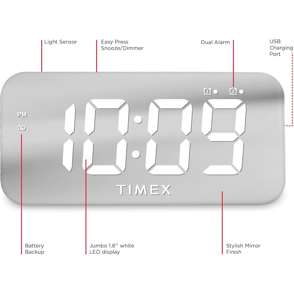 Réveil-matin Timex numérique grand écran avec chargeur USB (5 W) - Blanc