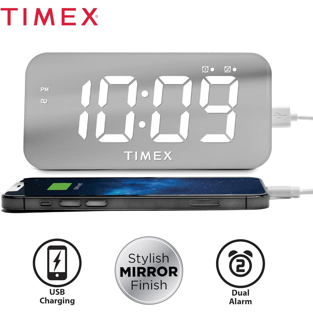 Réveil-matin Timex numérique grand écran avec chargeur USB (5 W) - Blanc