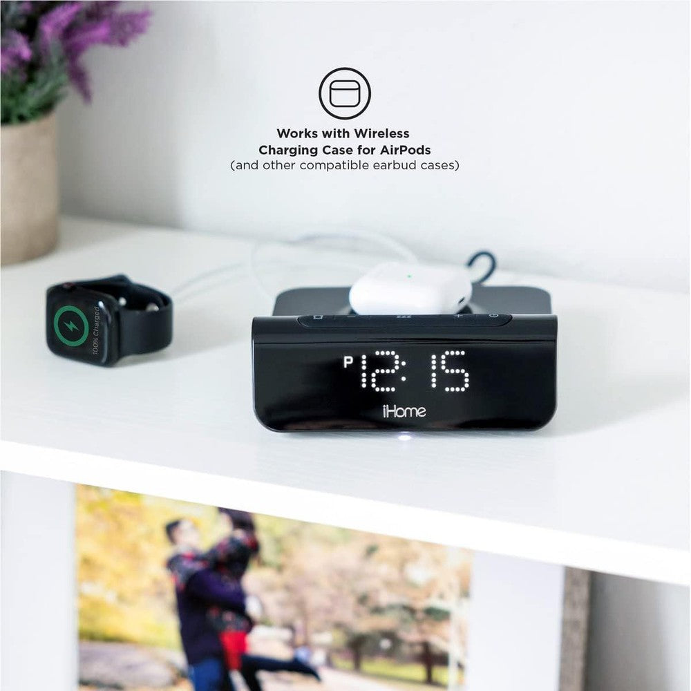 Réveil-matin iHome 3-en-1 avec chargeur sans fil rapide magnétique
