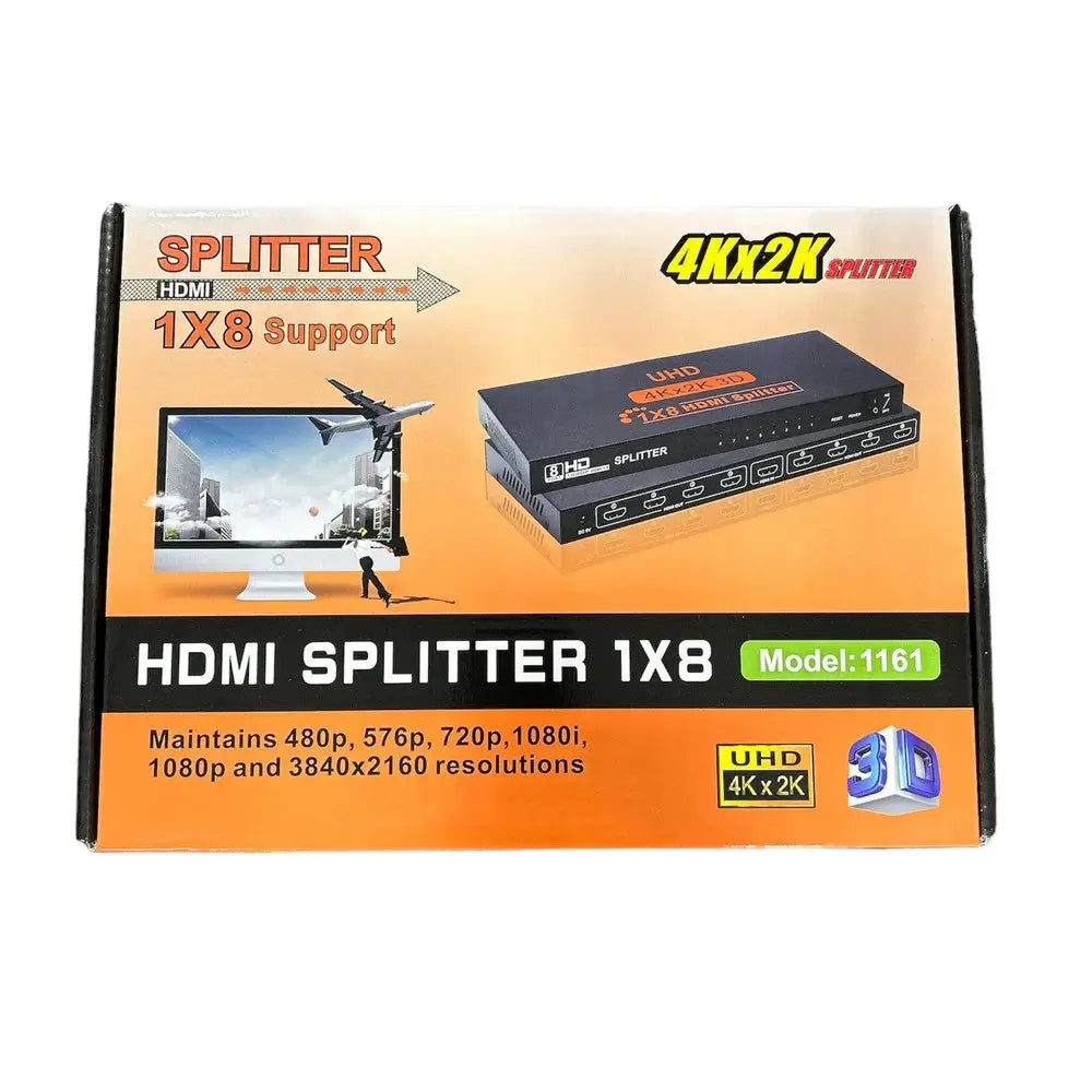 Répartiteur HDMI 4K Ultra HD - Boîtier affichant 1x8 sorties et résolutions 4Kx2K.