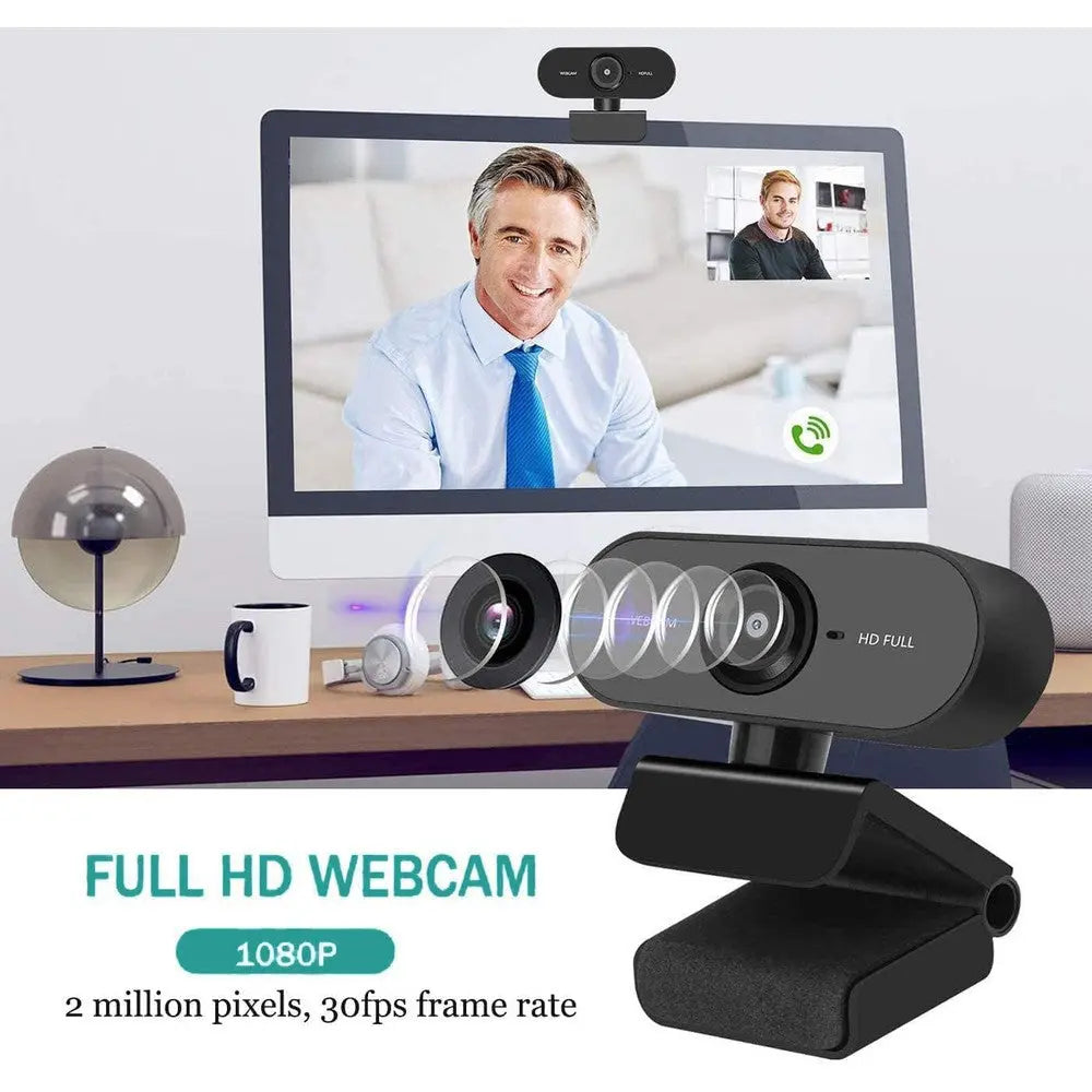 Webcam Full HD Plug & Play 2MP - Qualité Vidéo Exceptionnelle pour Télétravail et Appels Vidéo Full HD 1080P