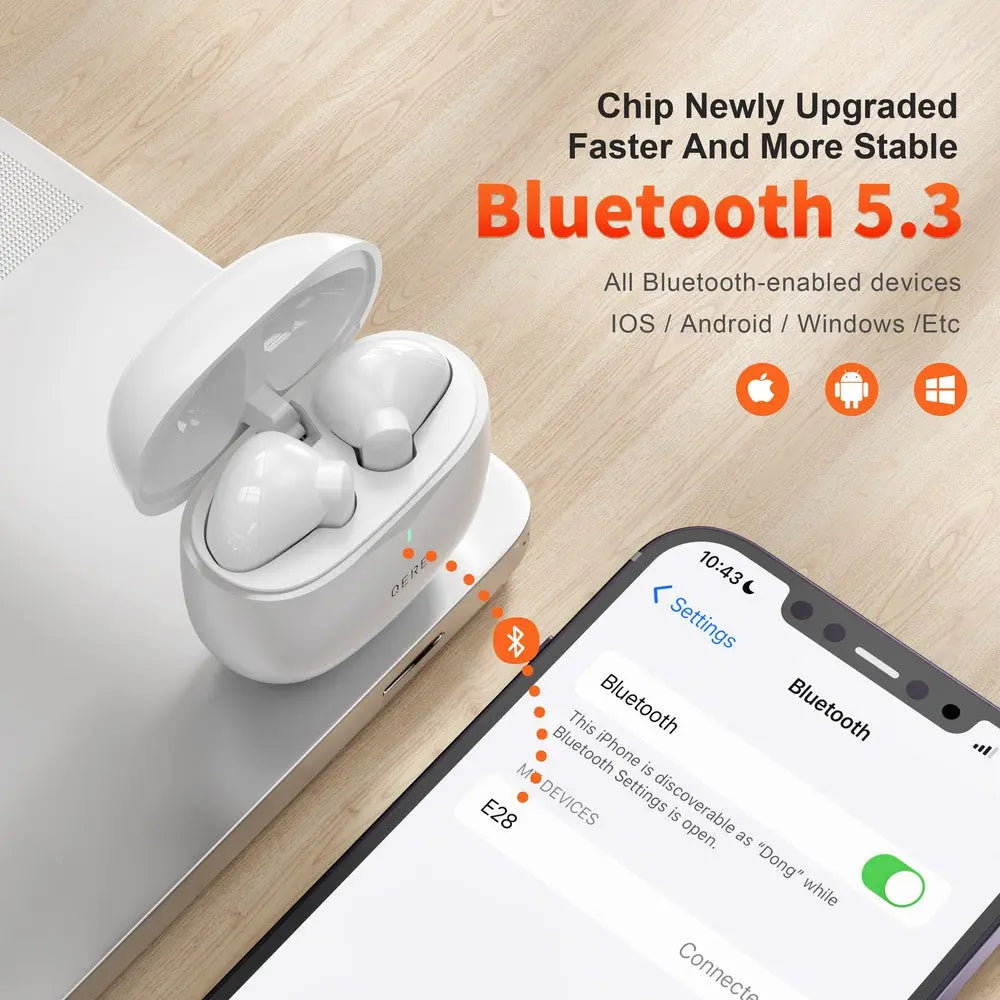 IPX5 Waterproof Bluetooth Wireless Earbuds with USB-C Charging