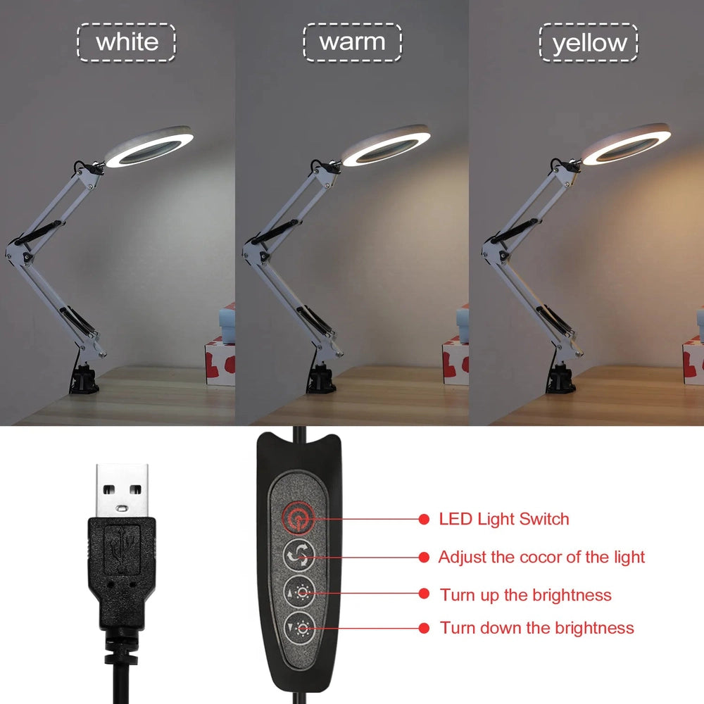 Lampe loupe pliable à DEL 12W avec couleur ajustable